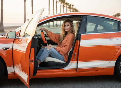 Bright orange and off-white Carbon Fiber Tesla model 3 Steering Wheel -Track Master(2023.9+) Axeco