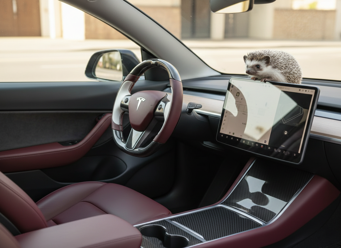 Wine red and white Carbon Fiber Tesla Model Y Steering Wheel-Track Master(2020-2024) Axeco