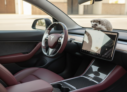 Wine red and white Carbon Fiber Tesla Model Y Steering Wheel-Track Master(2020-2024) Axeco