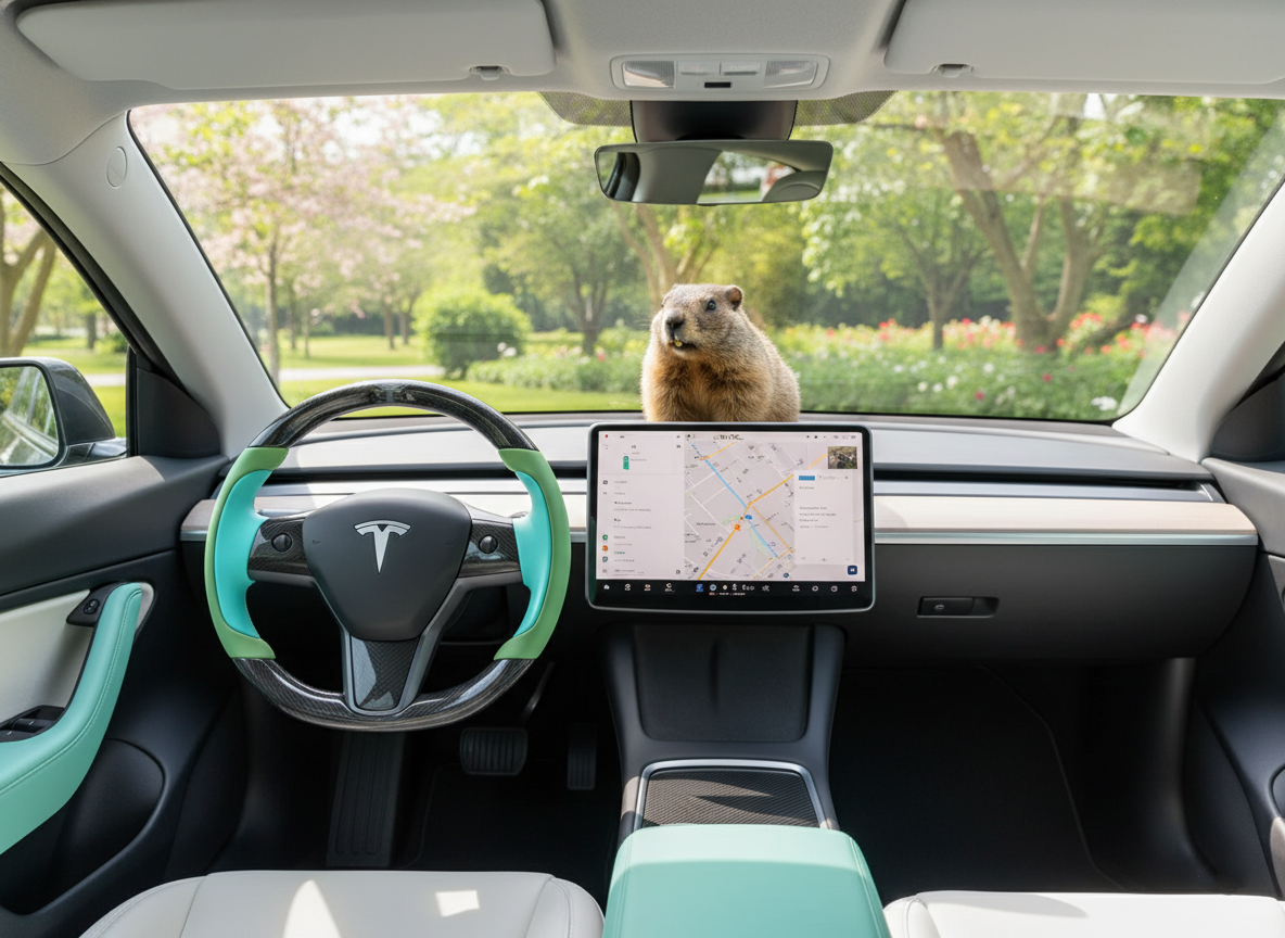 Green and light blue Carbon Fiber Tesla Model Y Steering Wheel-Track Master(2020-2024) Axeco