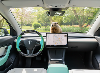 Green and light blue Carbon Fiber Tesla Model Y Steering Wheel-Track Master(2020-2024) Axeco