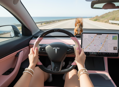 Soft pink and warm brown Carbon Fiber Tesla model 3 Steering Wheel -Track Master(2023.9+) Axeco