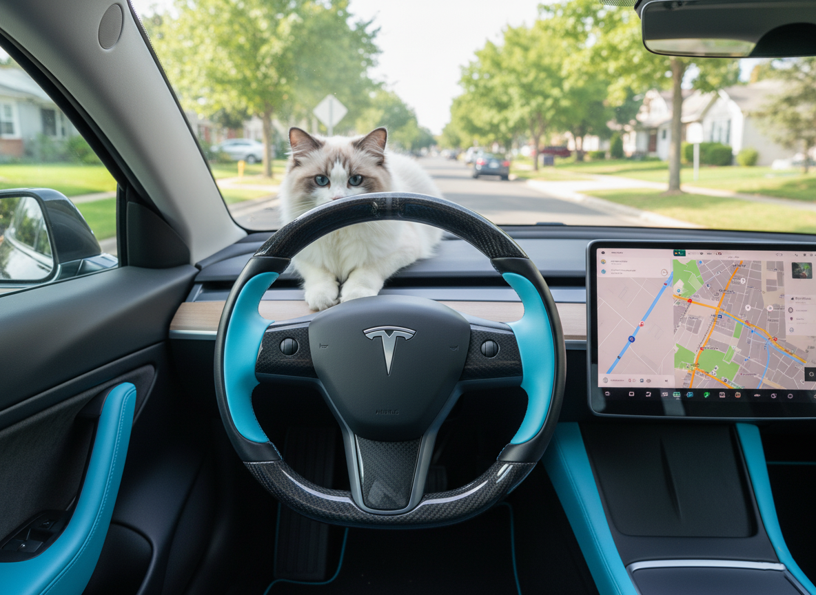 Light Blue Tesla Model 3 Carbon Fiber Steering Wheel-Track Master(2017-2023.8) Axeco