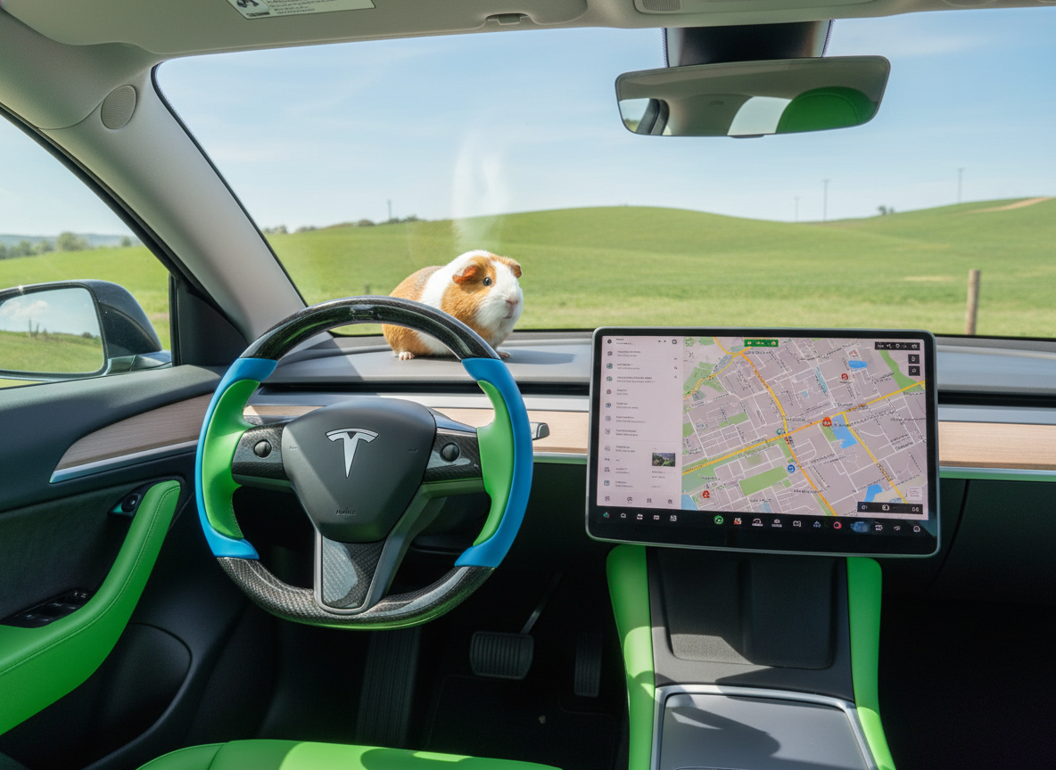 Bright blue and emerald green Carbon Fiber Tesla Model Y Steering Wheel-Track Master(2020-2024) Axeco