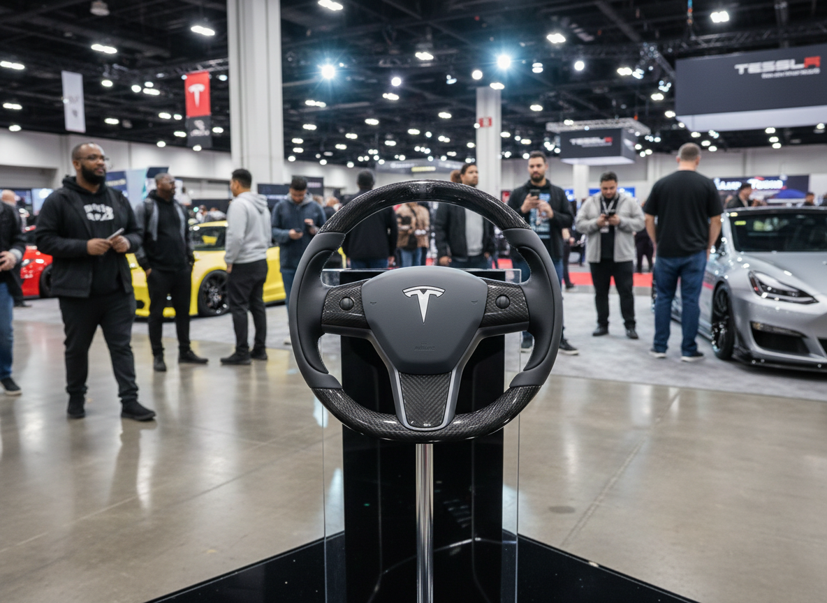Dark grey and black Carbon Fiber Tesla model 3 Steering Wheel -Track Master(2023.9+) Axeco