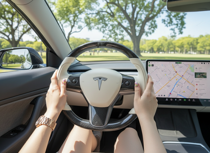 White Carbon Fiber Tesla Model 3 Steering Wheel - Track Master (2017-2023.8) Axeco