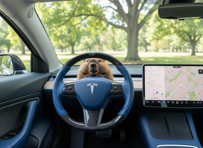 Blue and Black Carbon Fiber Tesla Model 3 Steering Wheel - Track Master (2017-2023.8) Axeco