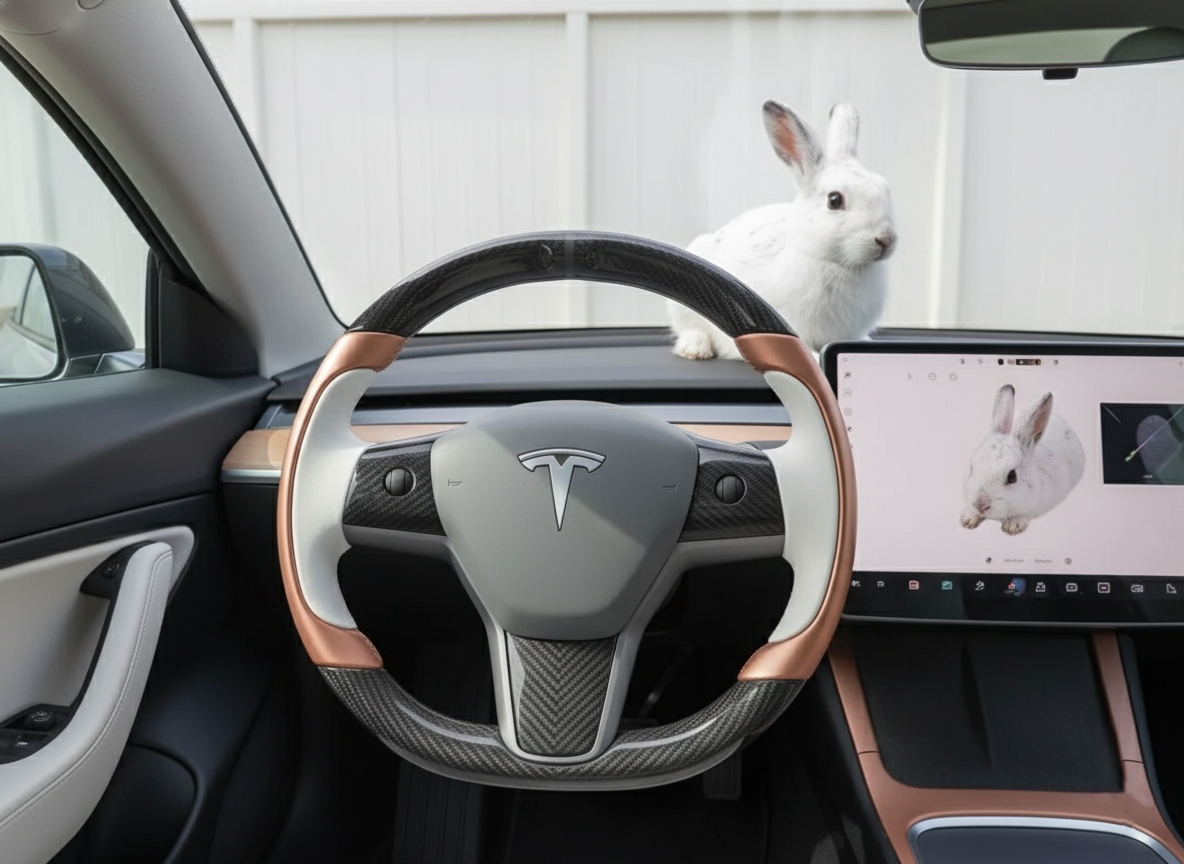 White-Golden Tesla Model 3 Carbon Fiber Steering Wheel-Track Master(2017-2023.8) Axeco