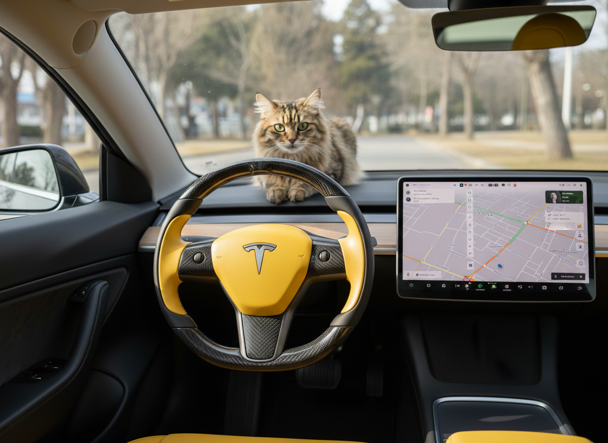 Yellow Tesla Model 3 Carbon Fiber Steering Wheel-Track Master(2017-2023.8) Axeco