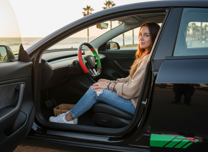 Bright red and emerald green Carbon Fiber Tesla model 3 Steering Wheel -Track Master(2023.9+) Axeco
