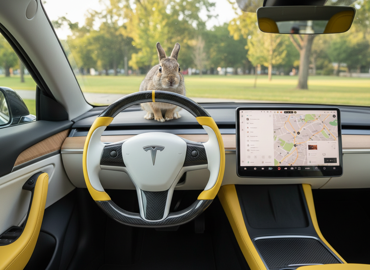 White-Yellow Tesla Model 3 Carbon Fiber Steering Wheel-Track Master(2017-2023.8) Axeco