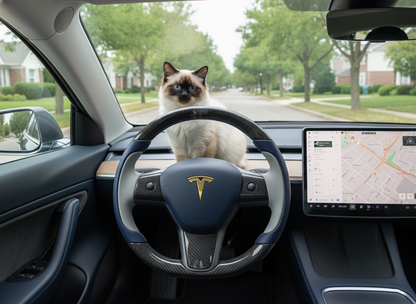 Deep sea blue and silver gray Carbon Fiber Tesla model 3 Steering Wheel -Track Master(2023.9+) Axeco