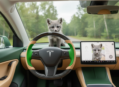 Warm brown and emerald green Carbon Fiber Tesla Model Y Steering Wheel-Track Master(2020-2024) Axeco