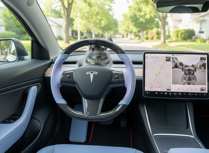 Light purple and light blue Carbon Fiber Tesla model 3 Steering Wheel -Track Master(2023.9+) Axeco