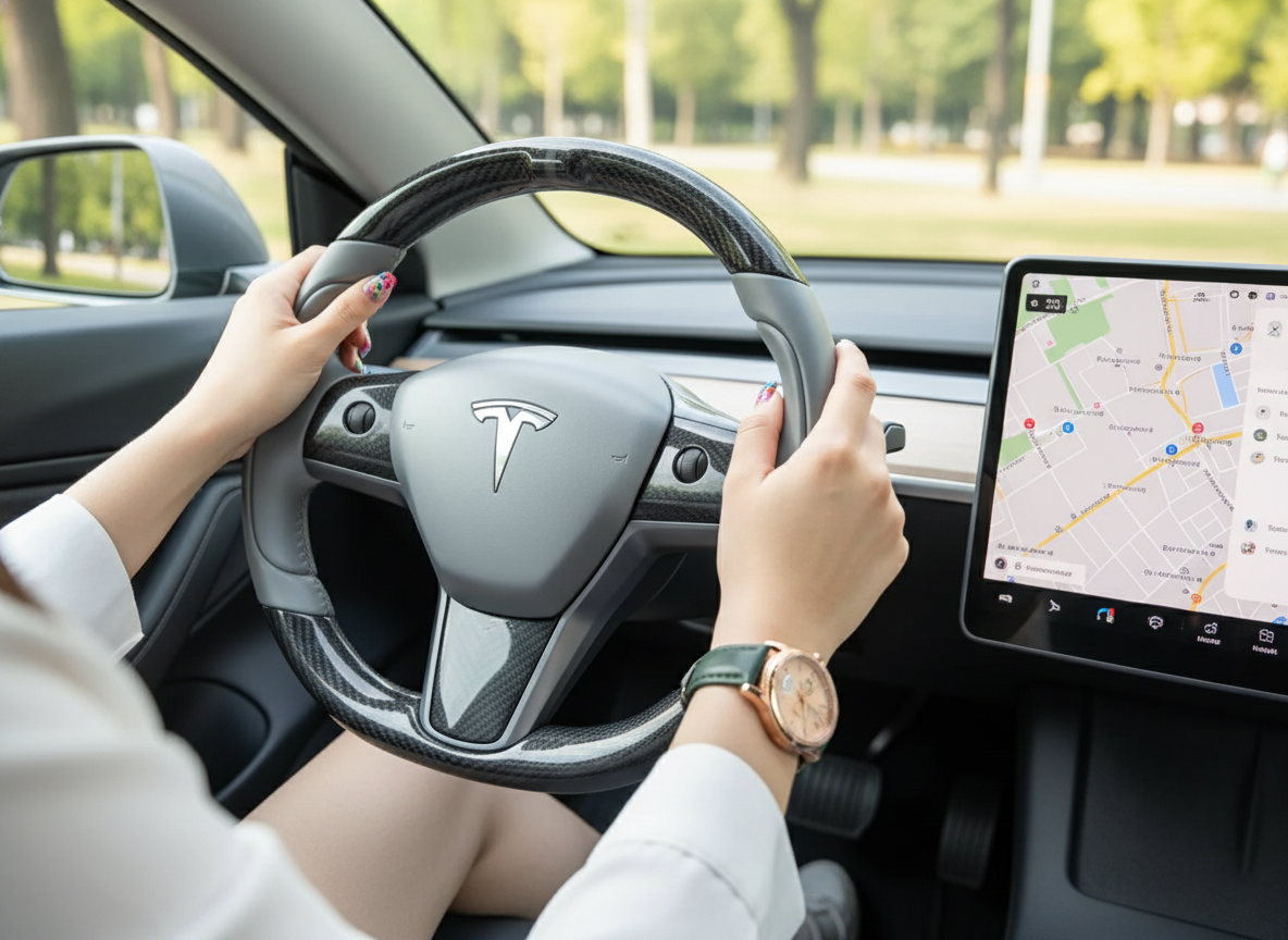 Silver Gray Carbon Fiber Tesla Model 3 Steering Wheel - Track Master (2017-2023.8) Axeco