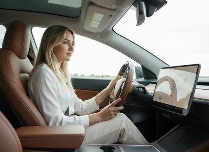 Brown and off-white Carbon Fiber Tesla Model Y Steering Wheel-Track Master(2020-2024) Axeco