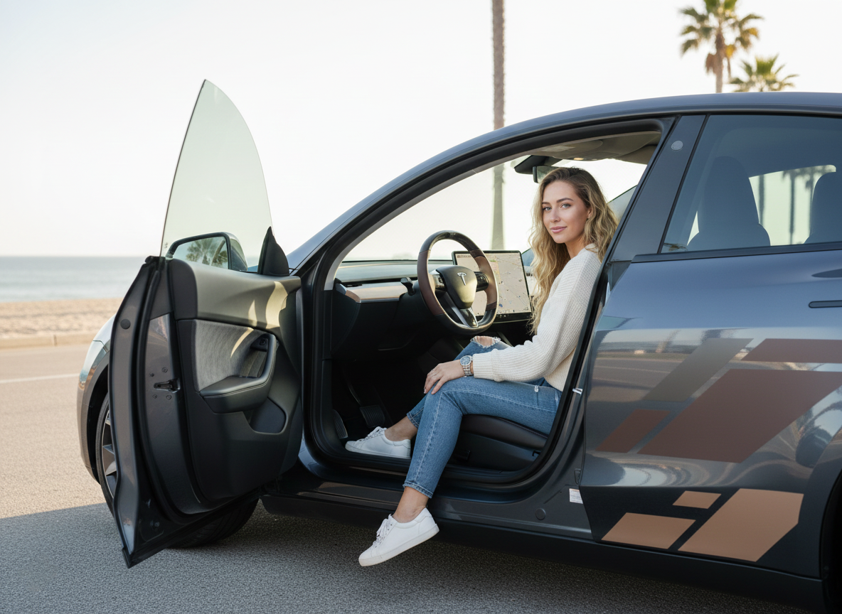Dark brown and light brown Carbon Fiber Tesla Model Y Steering Wheel-Track Master(2020-2024) Axeco