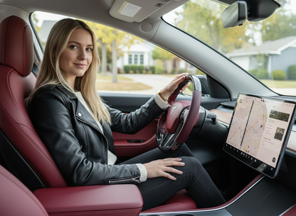 Wine red and carbon fiber black Carbon Fiber Tesla Model Y Steering Wheel-Track Master(2020-2024) Axeco