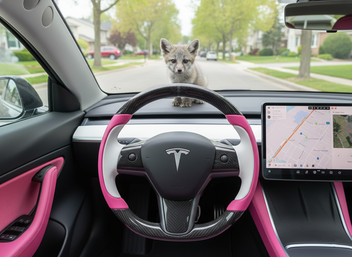 Pink-white Tesla Model 3 Carbon Fiber Steering Wheel-Track Master(2017-2023.8) Axeco