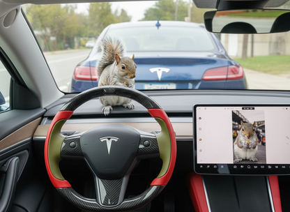 Red and green Carbon Fiber Tesla model 3 Steering Wheel -Track Master(2023.9+) Axeco