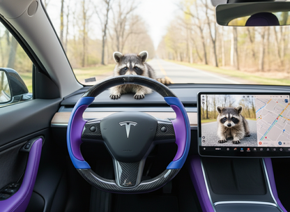 Bright blue and deep purple Carbon Fiber Tesla Model Y Steering Wheel-Track Master(2020-2024) Axeco