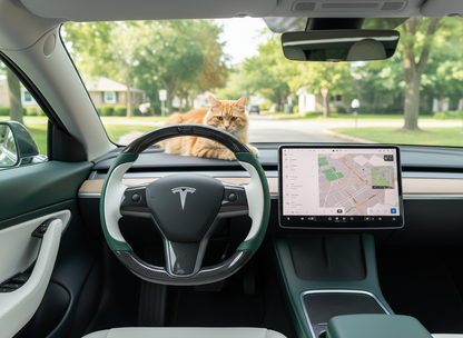 Dark green and white Carbon Fiber Tesla model 3 Steering Wheel -Track Master(2023.9+) Axeco