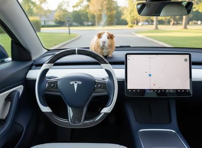 White-Dark blue Tesla Model 3 Carbon Fiber Steering Wheel-Track Master(2017-2023.8) Axeco