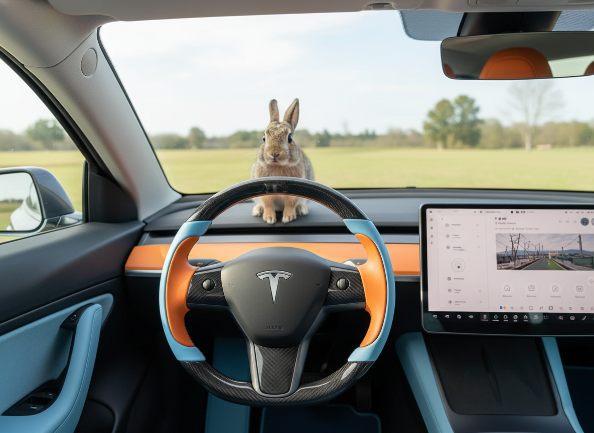 Light blue and bright orange Carbon Fiber Tesla model 3 Steering Wheel -Track Master(2023.9+) Axeco