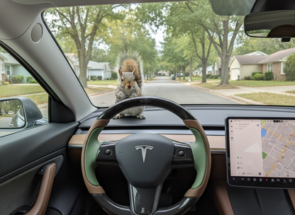 Light Brown and Mint Green Carbon Fiber Tesla model 3 Steering Wheel -Track Master(2023.9+) Axeco