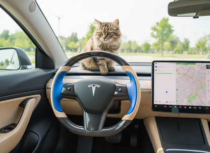 Light white and bright blue Carbon Fiber Tesla model 3 Steering Wheel -Track Master(2023.9+) Axeco