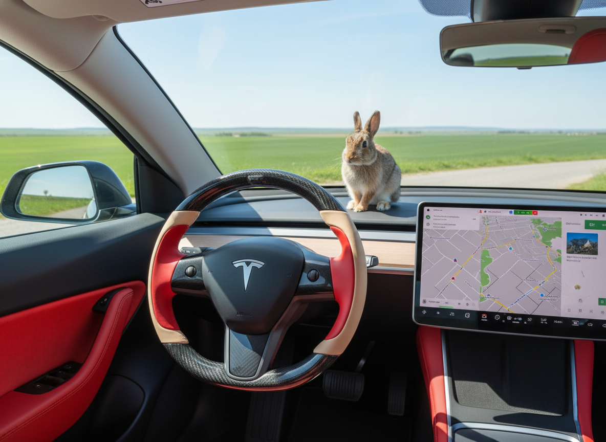 Bright red and warm brown Carbon Fiber Tesla Model Y Steering Wheel-Track Master(2020-2024) Axeco