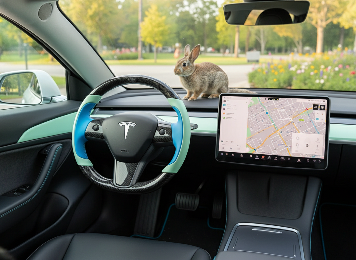 Light green and bright blue Carbon Fiber Tesla model 3 Steering Wheel -Track Master(2023.9+) Axeco