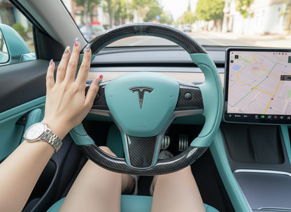 Light Blue Carbon Fiber Tesla Model 3 Steering Wheel-Track Master(2017.2023.8) Axeco
