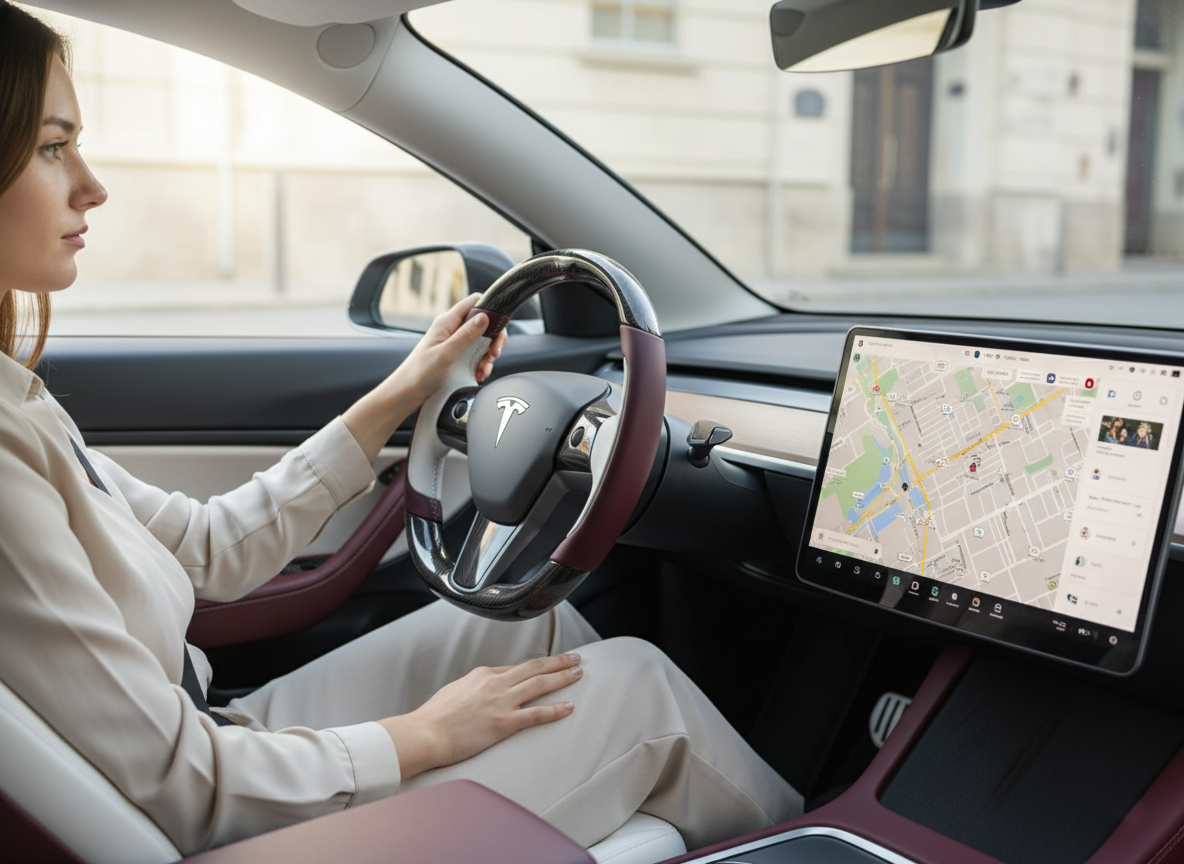 Burgundy-White Tesla Model 3 Carbon Fiber Steering Wheel-Track Master(2017-2023.8) Axeco