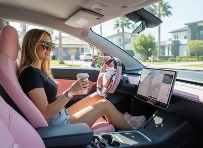 Light pink and black carbon fiber Tesla Model 3 steering wheel - Track Master (2017-2023.8) Axeco