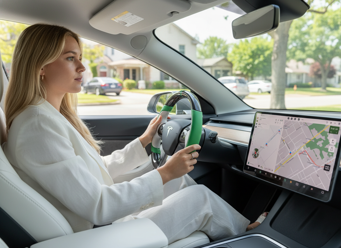 White-Green Tesla Model 3 Carbon Fiber Steering Wheel-Track Master(2017-2023.8) Axeco