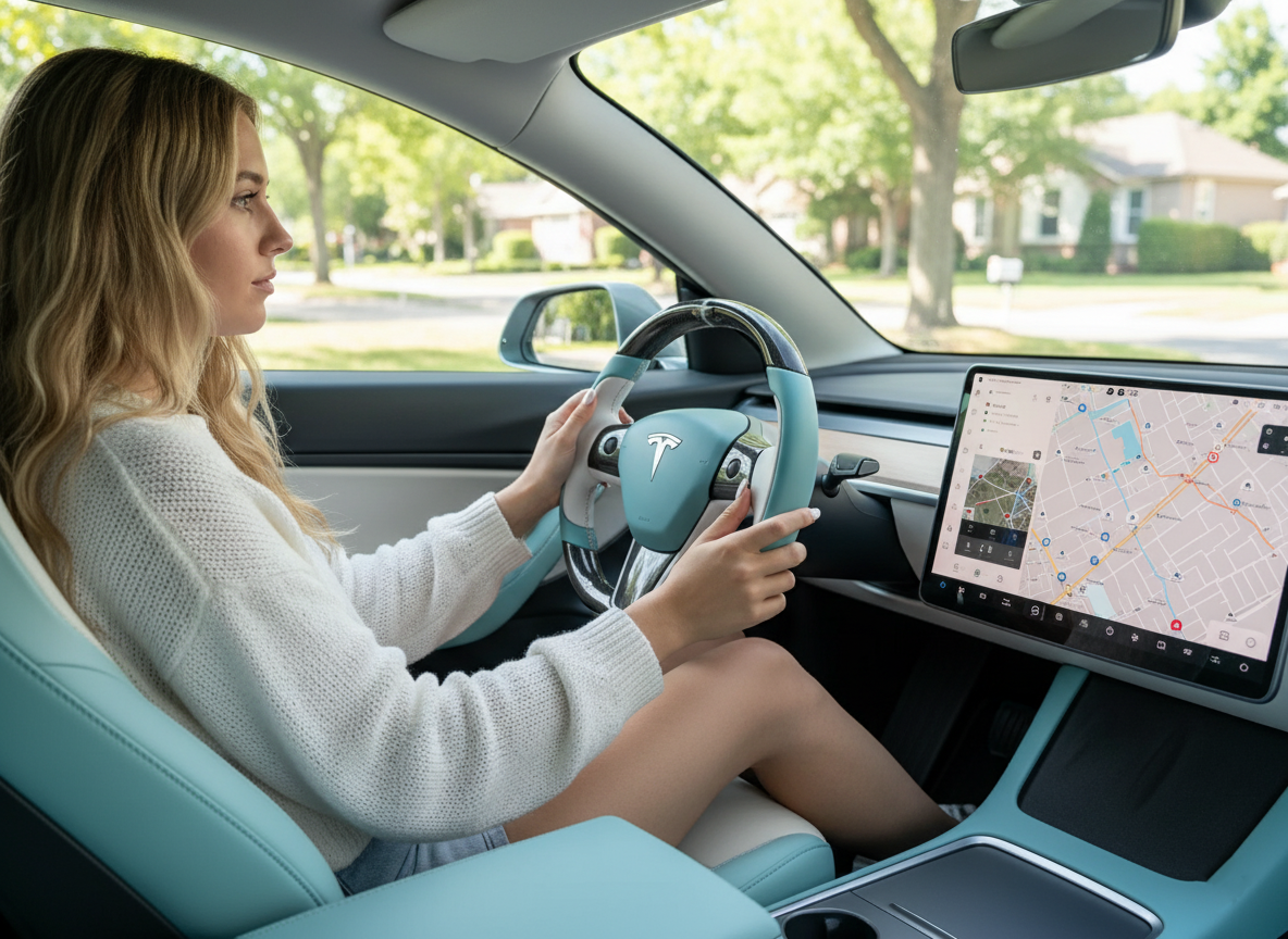 White-Light blue Tesla Model 3 Carbon Fiber Steering Wheel-Track Master(2017-2023.8) Axeco