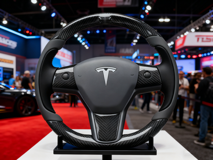 Dark grey and black Carbon Fiber Tesla model 3 Steering Wheel -Track Master(2023.9+) Axeco