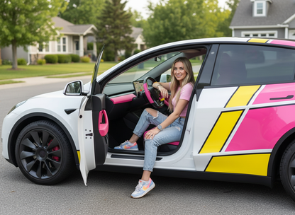 Yellow and pink Carbon Fiber Tesla Model Y Steering Wheel-Track Master(2020-2024) Axeco