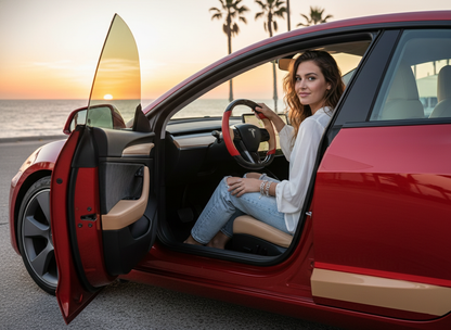 Bright red and warm brown Carbon Fiber Tesla model 3 Steering Wheel -Track Master(2023.9+) Axeco