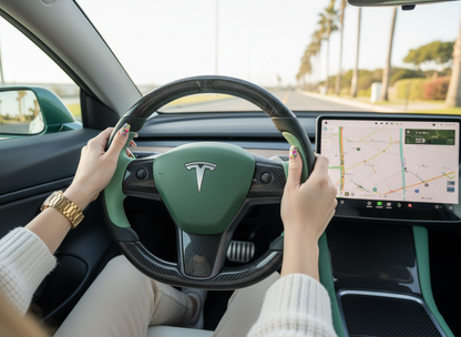 Light Green Carbon Fiber Tesla model 3 Steering Wheel -Track Master(2023.9+) Axeco