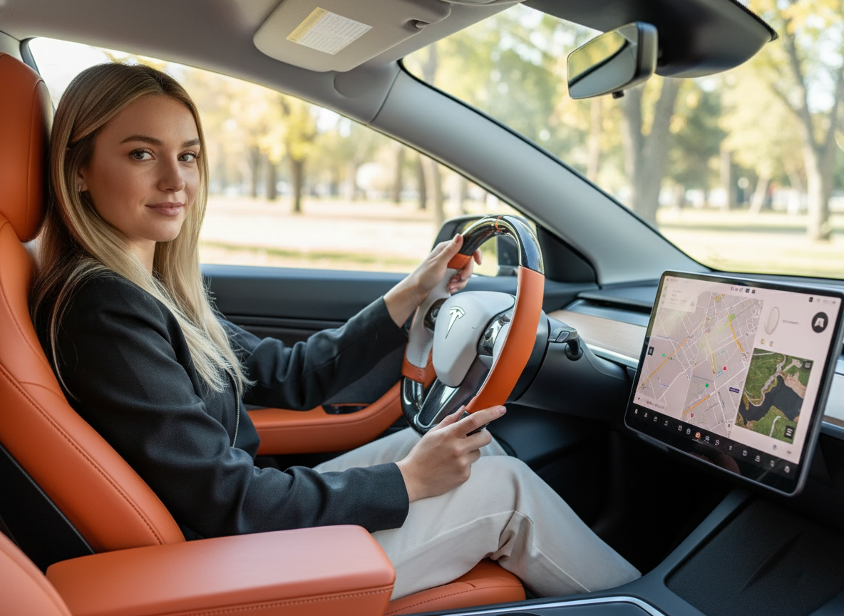 Orange-While Tesla Model 3 Carbon Fiber Steering Wheel-Track Master(2017-2023.8) Axeco