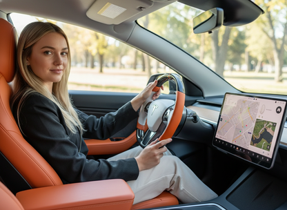 Orange-While Tesla Model 3 Carbon Fiber Steering Wheel-Track Master(2017-2023.8) Axeco