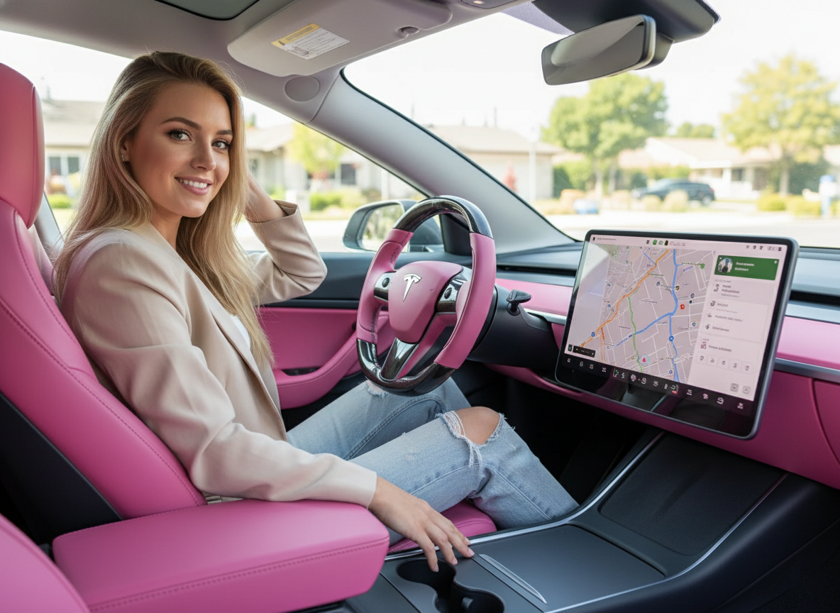 Light pink and black carbon fiber Tesla Model 3 steering wheel - Track Master (2017-2023.8) Axeco