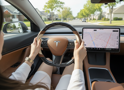 Brown-White Tesla Model 3 Carbon Fiber Steering Wheel-Track Master(2017-2023.8) Axeco