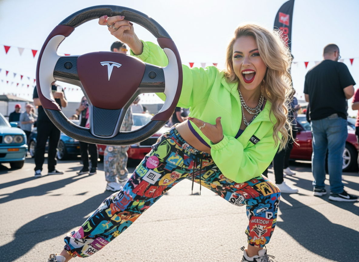 Wine red and white Carbon Fiber Tesla Model Y Steering Wheel-Track Master(2020-2024) Axeco