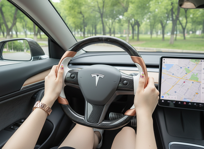 White-Golden Tesla Model 3 Carbon Fiber Steering Wheel-Track Master(2017-2023.8) Axeco