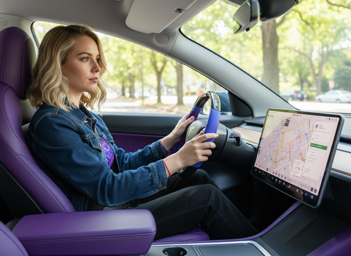 Bright blue and deep purple Carbon Fiber Tesla Model Y Steering Wheel-Track Master(2020-2024) Axeco