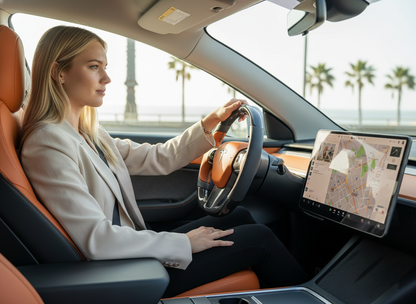 Orange and dark grey Carbon Fiber Tesla Model Y Steering Wheel-Track Master(2020-2024) Axeco