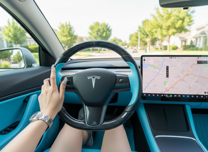 Light Blue Tesla Model 3 Carbon Fiber Steering Wheel-Track Master(2017-2023.8) Axeco